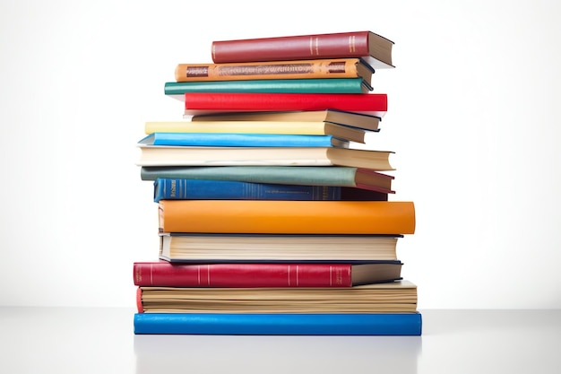 Foto una pila de libros de cerca sobre una mesa libro de pila de vista frontal pila de libros coloridos sobre fondo blanco