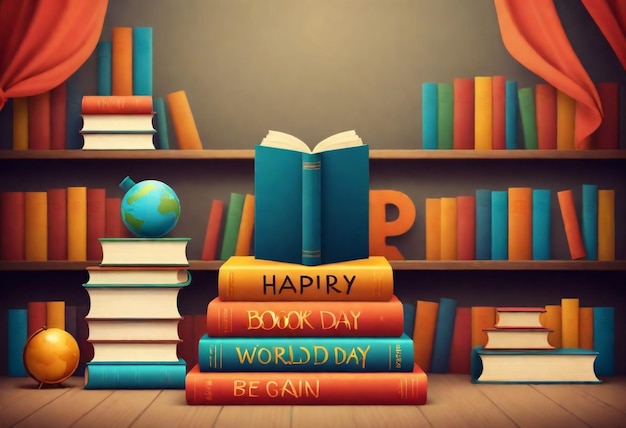 una pila de libros con una cita sobre el día feliz
