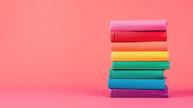 Foto una pila de libros coloridos sobre el concepto lgbtq con fondo rosa