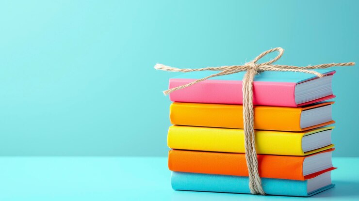 Una pila de libros con una cuerda atada a su alrededor