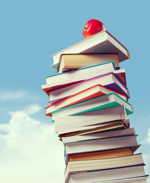 Una pila de libros, educación y antecedentes de aprendizaje