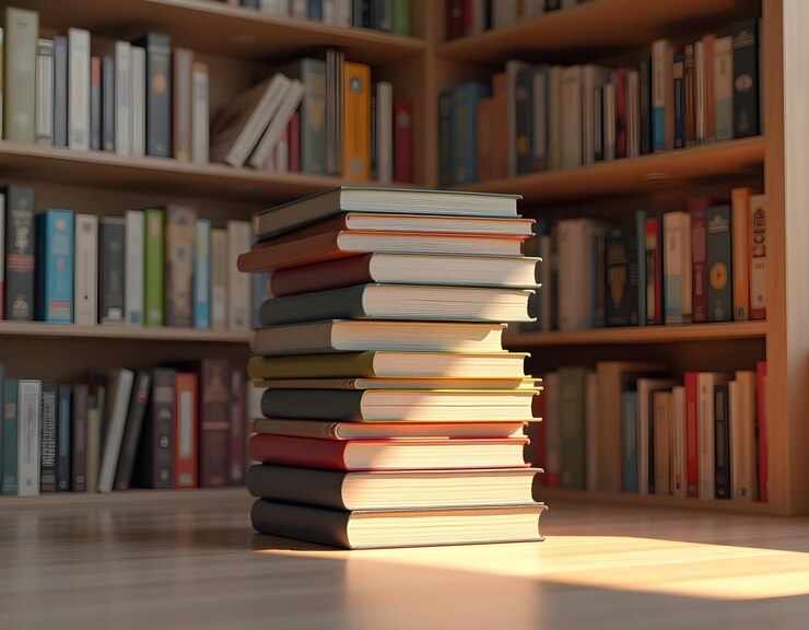 una pila de libros en el escritorio de la biblioteca de aprendizaje instrucción de educación
