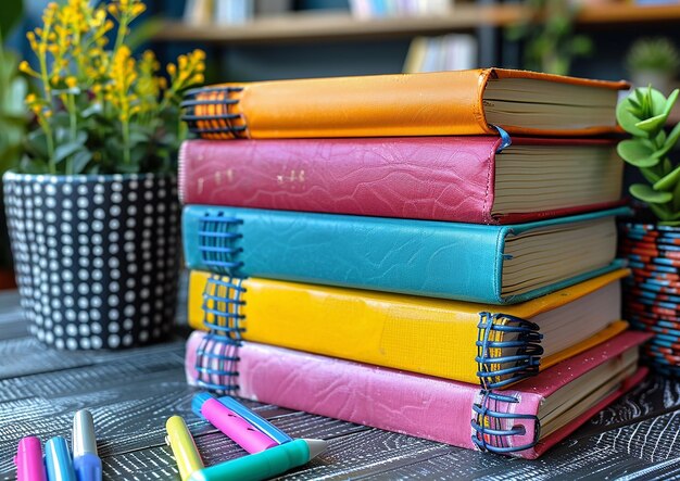 Foto una pila de libros con una flor amarilla en la parte superior