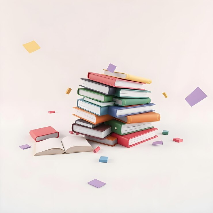 una pila de libros en un fondo blanco