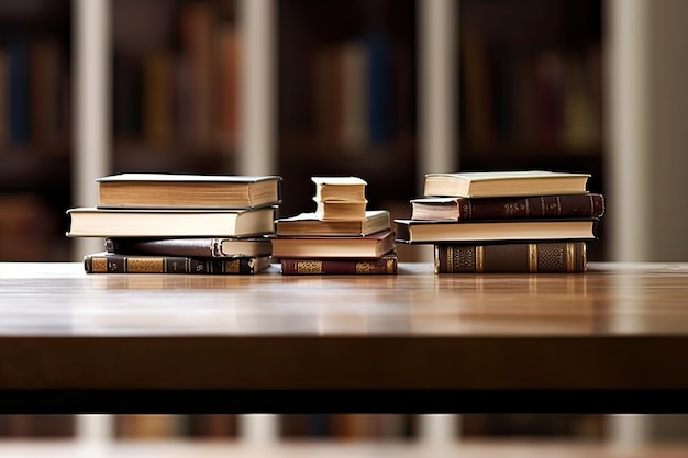 Una pila de libros en una mesa con uno de ellos leyendo el libro.