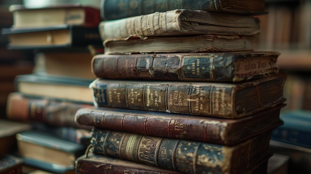 Una pila de libros en una mesa de madera