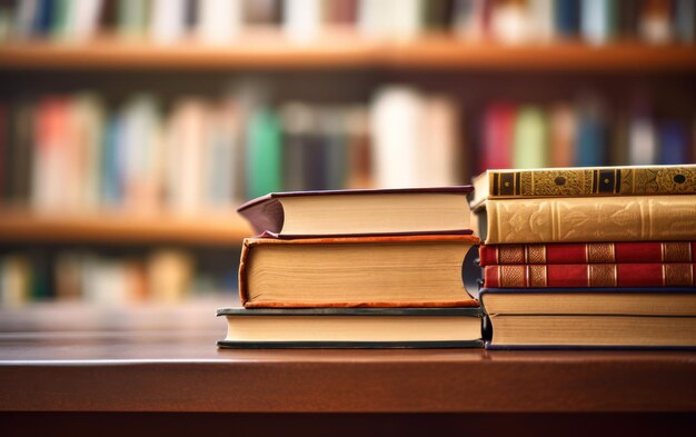 Una pila de libros en una mesa de madera