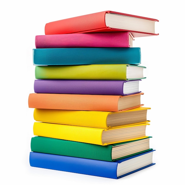una pila de libros con uno que dice arco iris