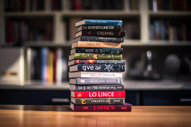 Una pila de libros con uno que dice lo li line.