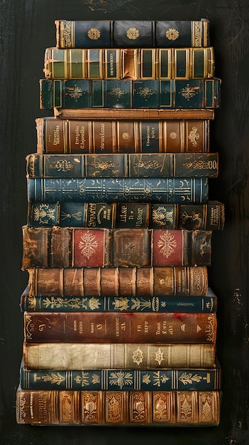 una pila de libros viejos por autor