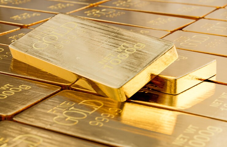Pila de lingotes de oro de primer plano con un peso de 1000 gramos, concepto de éxito en los negocios y las finanzas., Modelo 3d e ilustración.