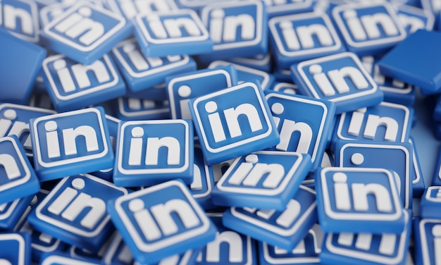 Foto pila de logotipos de linkedin en 3d