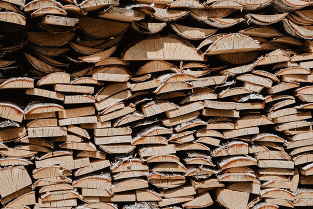 Foto pila de madera de abedul, textura de troncos para encender un fuego