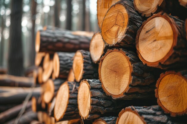 Una pila de madera recién cortada en el bosque