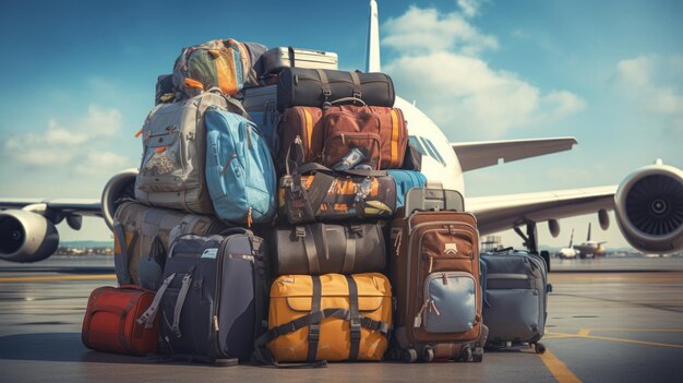 Una pila de maletas en la terminal del aeropuerto listas para volar imagen generada por IA