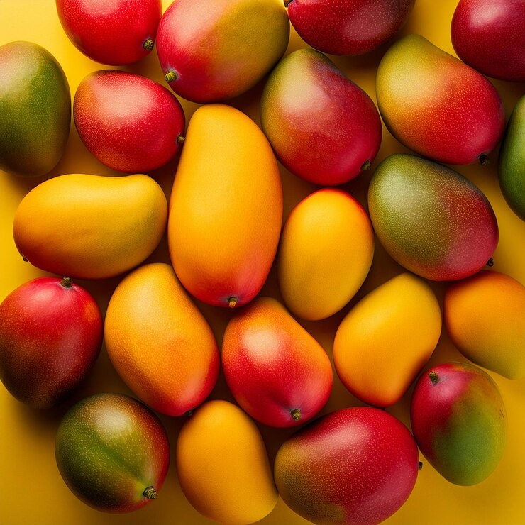 una pila de mangos con uno de ellos etiquetado como granada