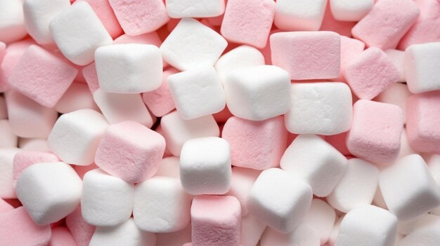 Foto una pila de mini malvaviscos rosados y blancos aislados