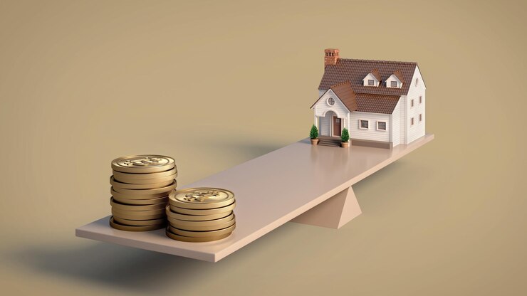 Pila de monedas de casa y dinero a escala Concepto para inversión inmobiliaria o inmobiliaria