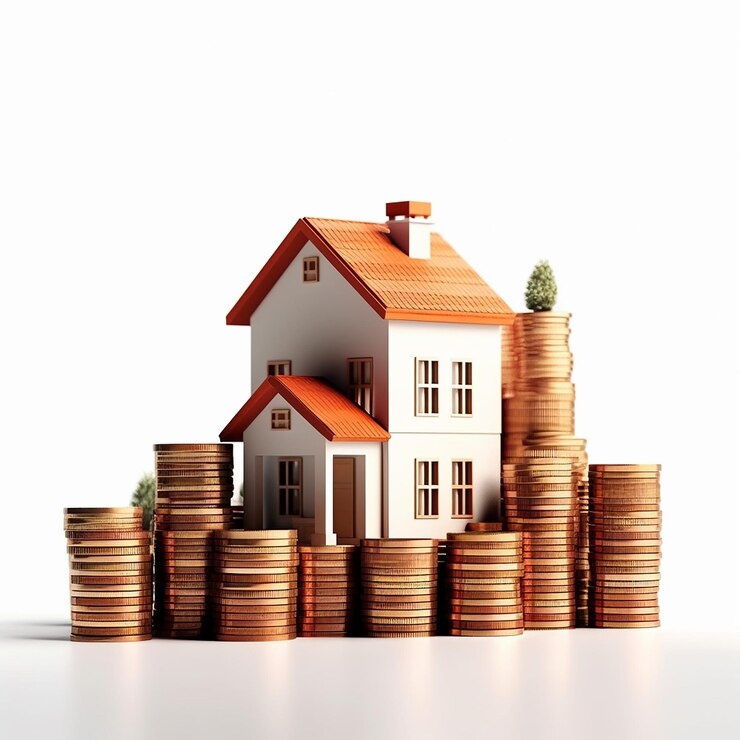 Una pila de monedas con una casa encima