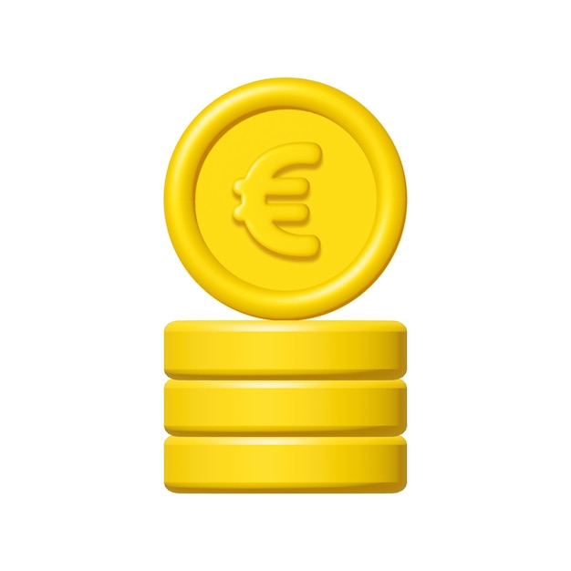 Una pila de monedas de oro de 3 d con el signo del euro aislado sobre un fondo blanco.