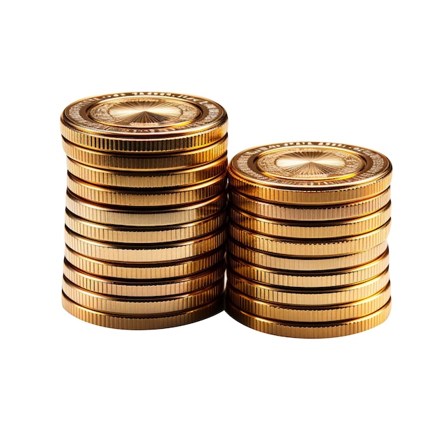 Una pila de monedas de oro aisladas sobre un fondo blanco