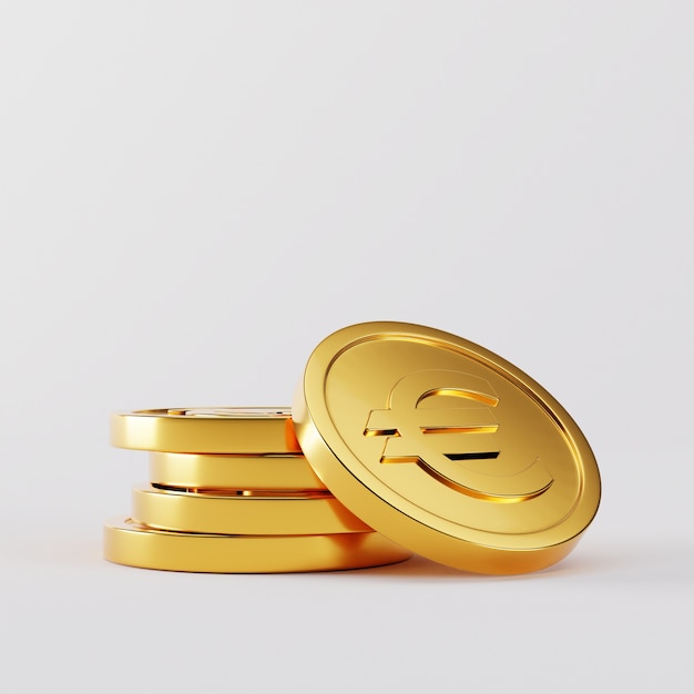 Pila de monedas de oro en blanco. Representación 3d