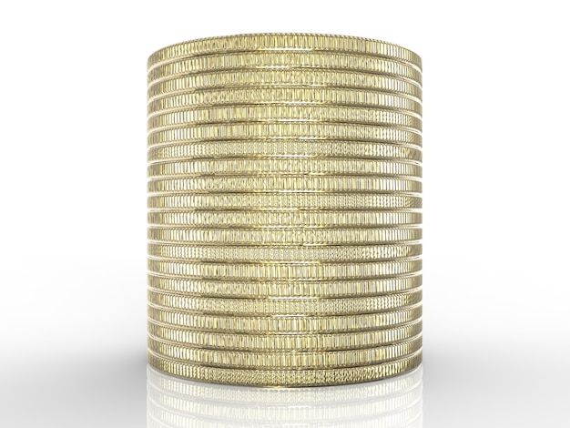 Pila de monedas de oro sobre fondo blanco.