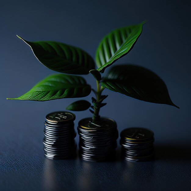 Una pila de monedas de las que crece una planta.