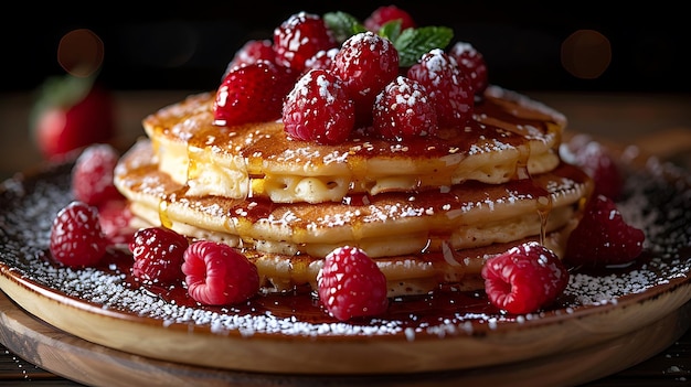 una pila de panqueques con fresas