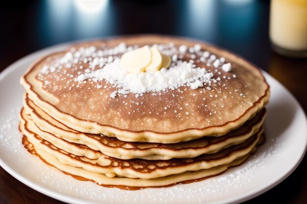 Una pila de panqueques con mantequilla encima