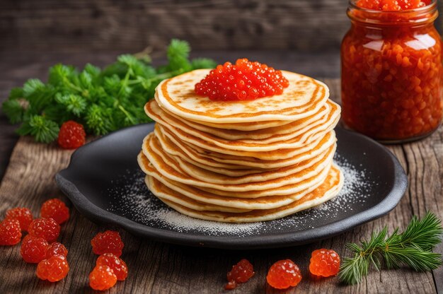 Una pila de panqueques muy delgados tradicionales para la semana de los panqueques rusos.