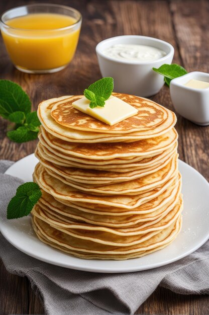 Foto una pila de panqueques muy delgados tradicionales para la semana de los panqueques rusos.