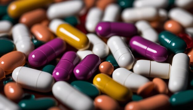 Una pila de pastillas de diferentes colores