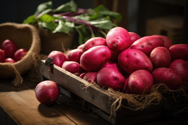 Una pila de patatas rojas crudas