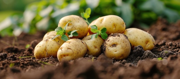 Una pila de patatas en la tierra