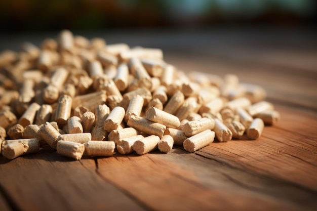 Foto una pila de pellets de madera de biocombustible que apoyan la energía limpia