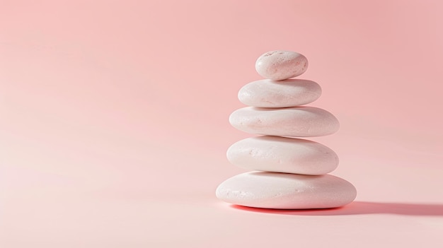Foto una pila de piedras blancas lisas sobre un fondo rosado