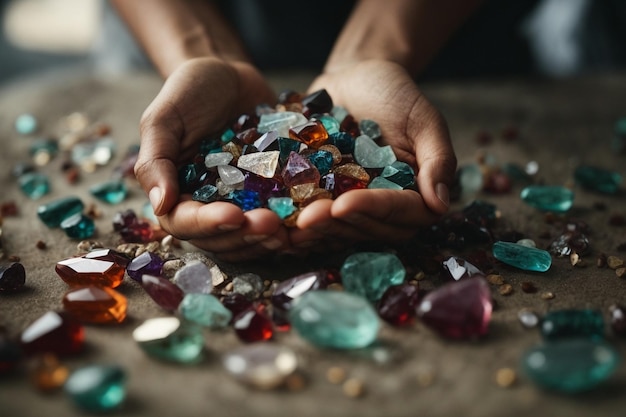 Foto una pila de piedras preciosas en las manos.