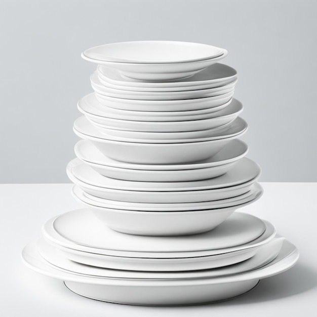 Una pila de platos blancos puros cuidadosamente alineados para enfatizar su uniformidad y simplicidad