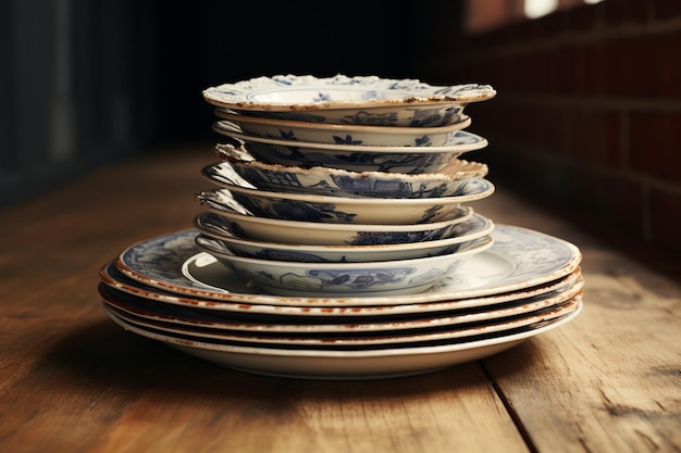 Foto una pila de platos de cerámica de inspiración vintage cada uno tel 00386 01