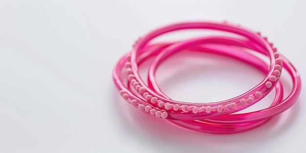 Foto una pila de pulseras rosas en una superficie blanca perfecta para conceptos de moda o joyas