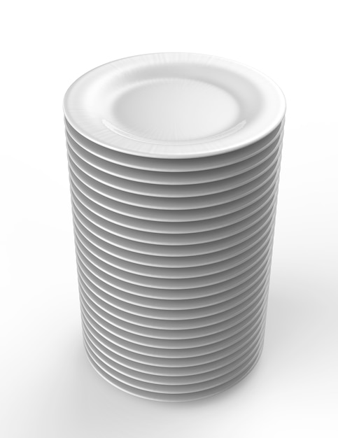Pila de renderizado 3D de platos blancos