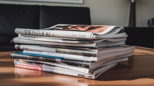 Una pila de revistas de fitness y libros en una mesa de café