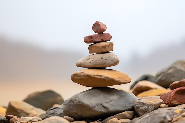 Pila de rocas equilibradas alrededor de un montón de rocas