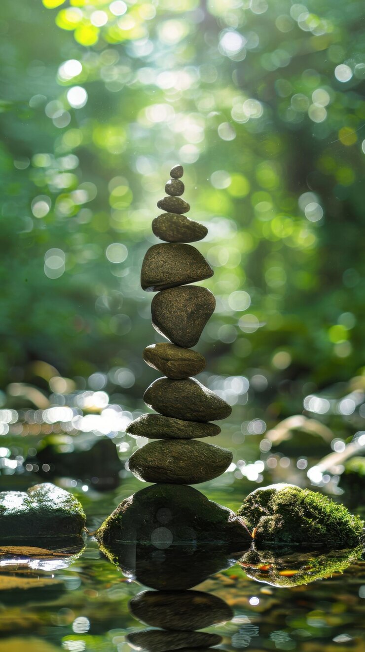 Una pila de rocas está equilibrada una encima de la otra en un bosque