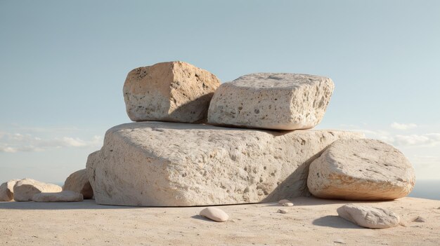 Una pila de rocas en la playa de arena