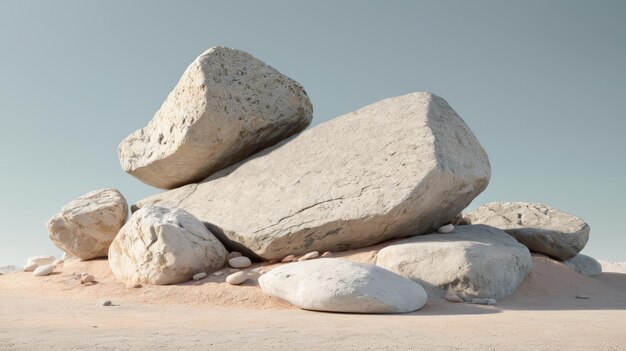 Una pila de rocas en la playa de arena