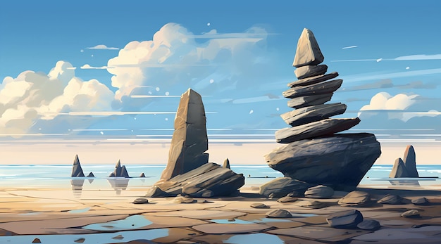 una pila de rocas en una playa IA generativa