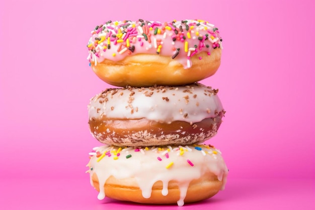 Una pila de rosquillas con salpicaduras en ellas.