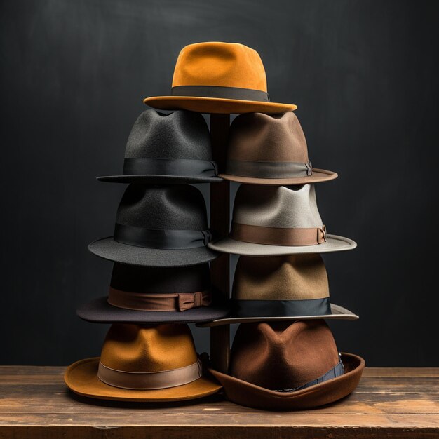 Foto una pila de sombreros para hombres v 52